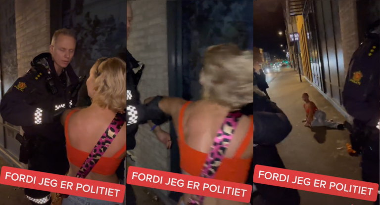 VIDEO: Krangler med politiet før hun faller i bakken