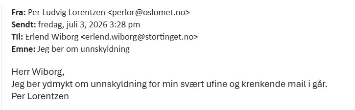 Psykolog og lektor ved OsloMet sendte krenkende meldinger til Erlend Wiborg: – Jeg ber ydmykt om unnskyldning